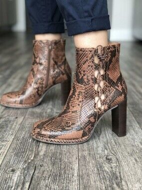 Free People Brown Snakeskin Lace-Up Heeled Booties - Size 37